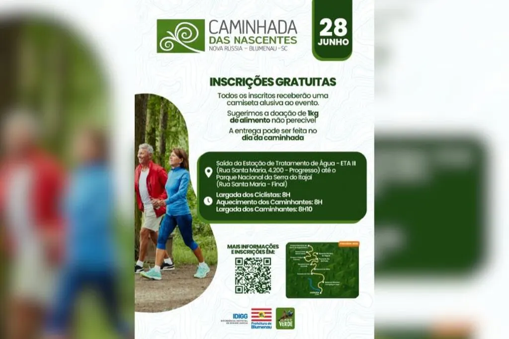 Inscrições estão abertas para a 10ª Caminhada das Nascentes em Blumenau